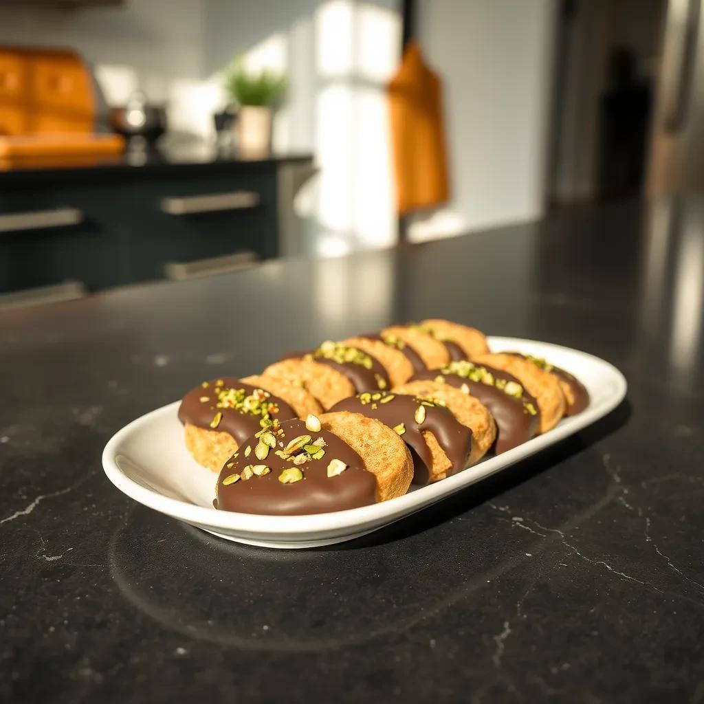 Chocolate Pistachio Biscotti Dipped in Chocolate recipe