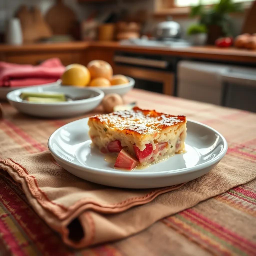 Delicious Rhubarb Custard Bake recipe