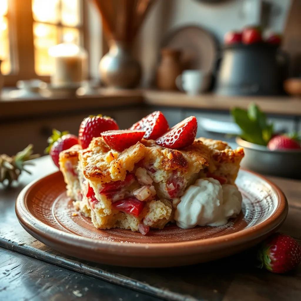 Delicious Strawberry-Rhubarb Bread Pudding recipe