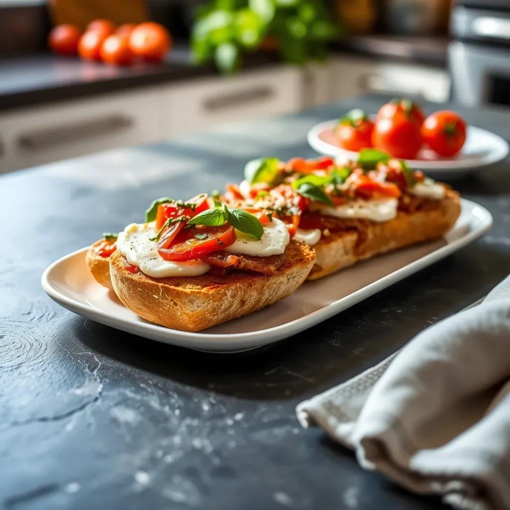 Melted Tomato Basil Mozzarella Baguettes recipe