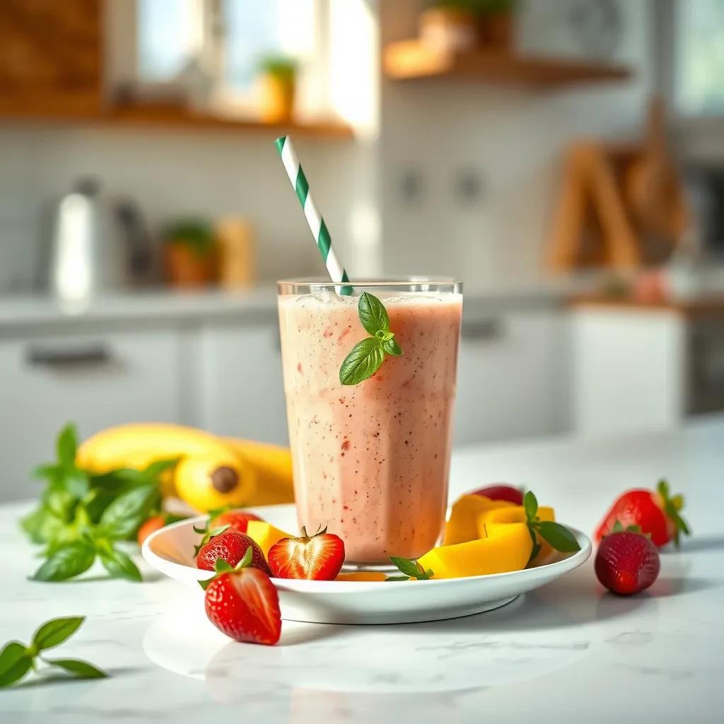 Refreshing Basil Strawberry Mango Smoothie recipe