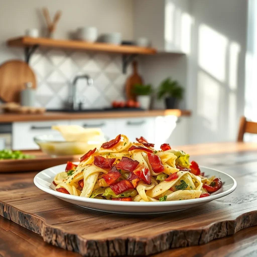 Savory Fried Cabbage with Bacon recipe