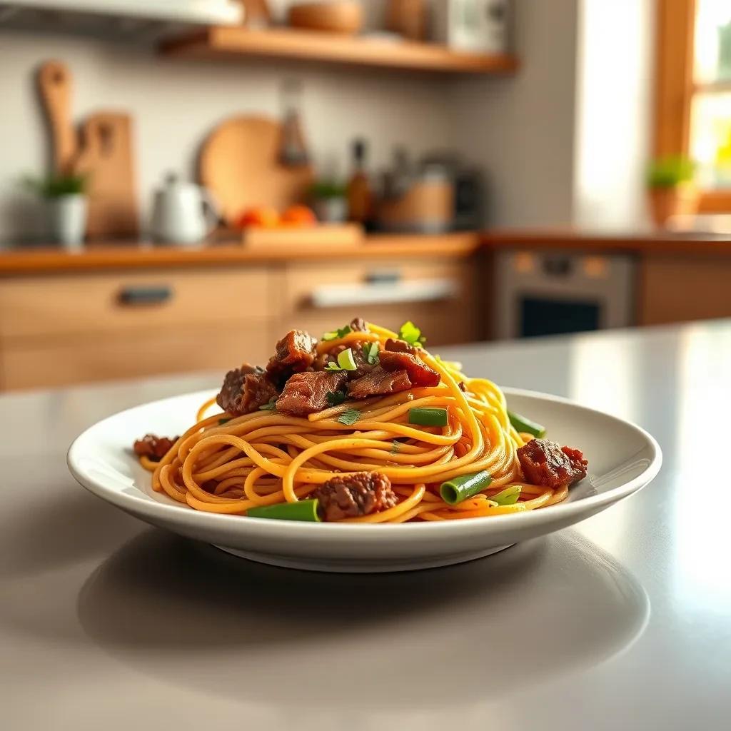 Beef Lo Mein Noodles Dish recipe