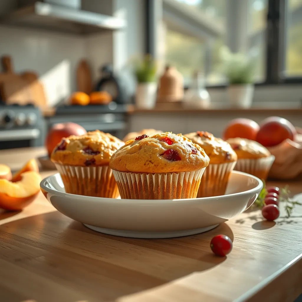 Delicious Peach and Cranberry Muffins recipe