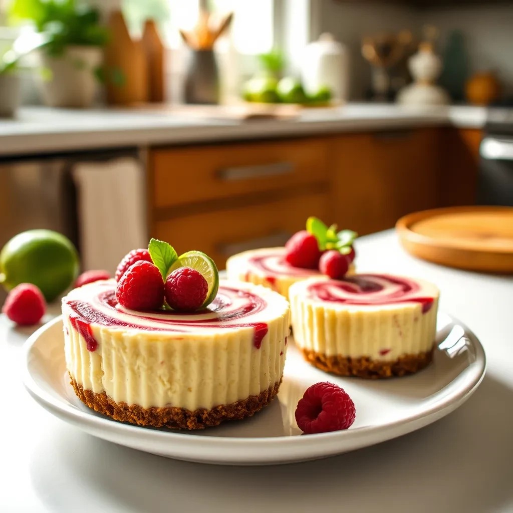 Raspberry Swirled Key Lime Cheesecakes recipe