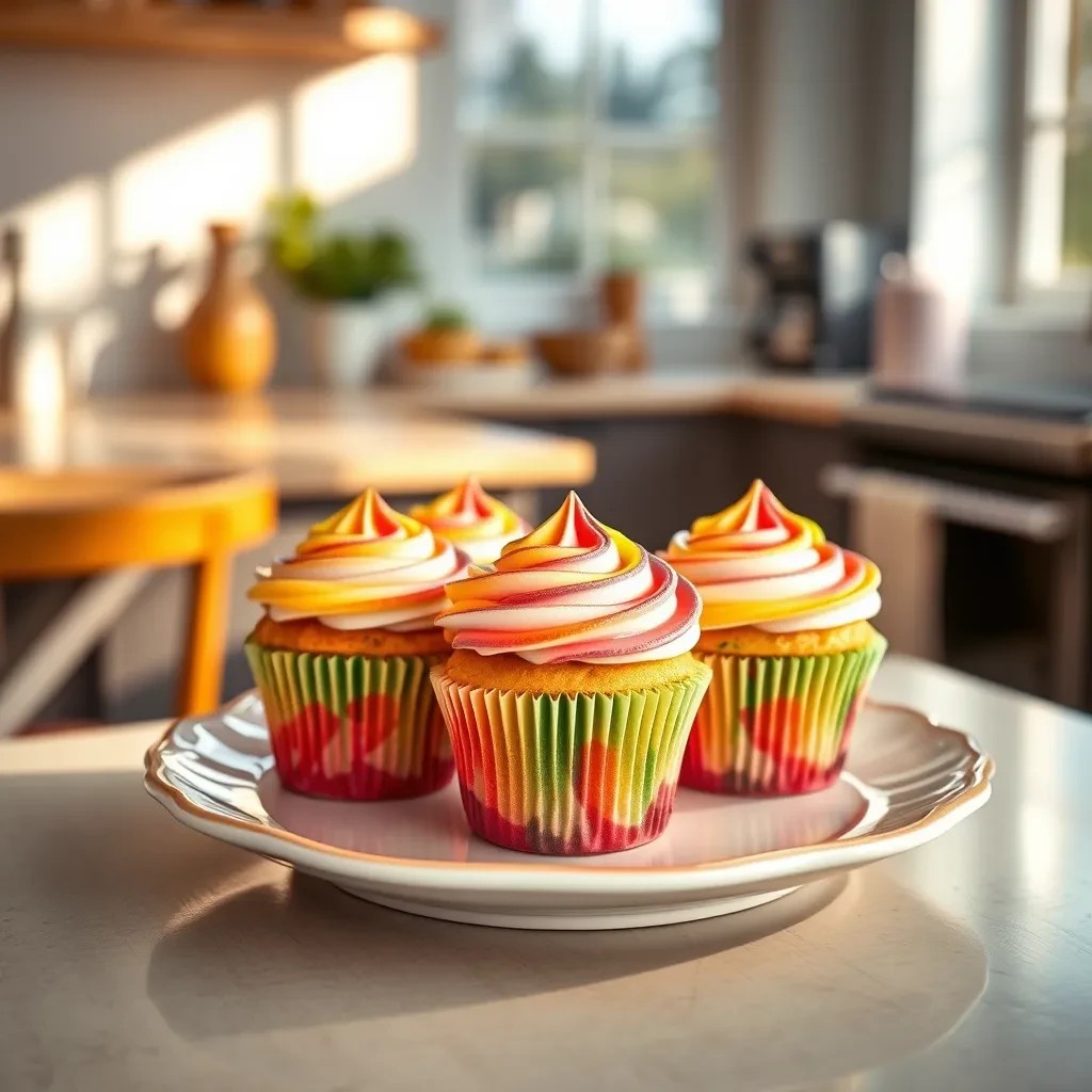 Colorful Rainbow Cupcakes recipe