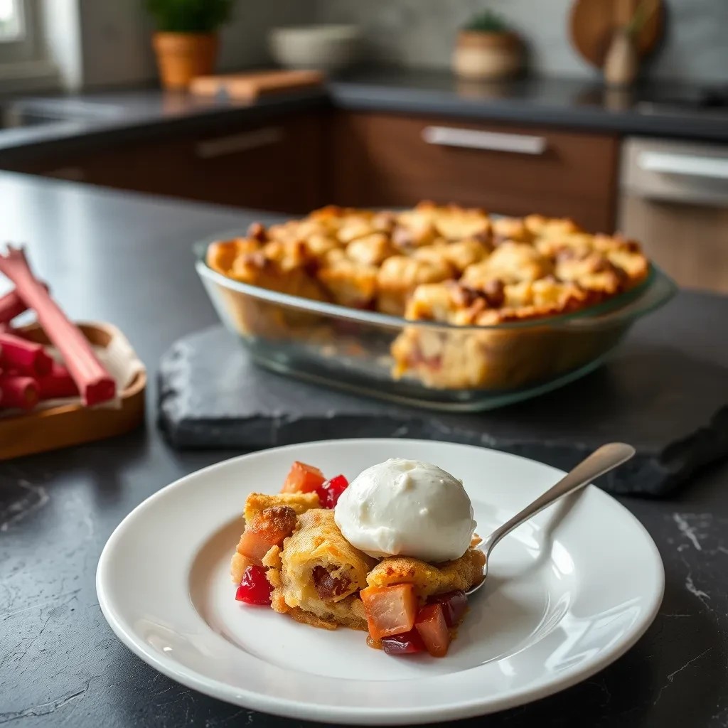 Rhubarb Bread Pudding Delight recipe